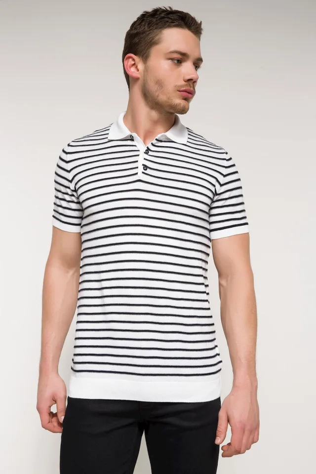Slim Fit Çizgili Triko Kazak