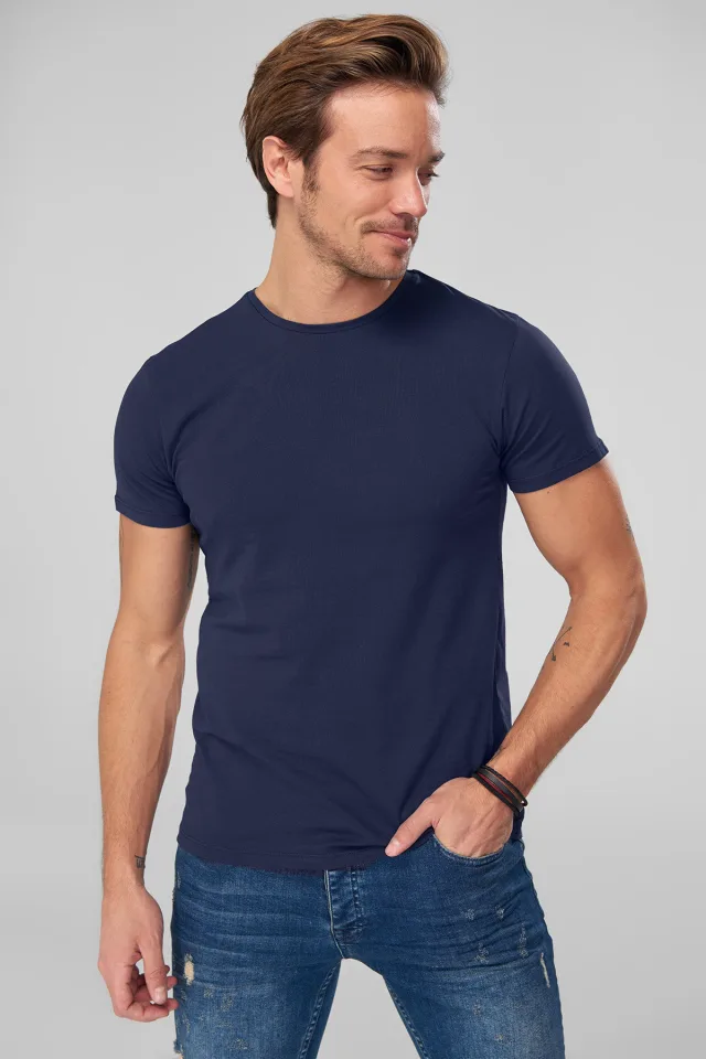 Lacivert BASIC Erkek Pamuk T-Shirt