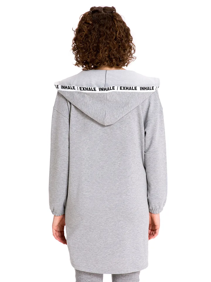 Kapüşonlu Fermuarlı Uzun Sweatshirt