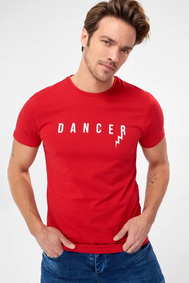 Kırmızı Erkek Pamuk T-shirt