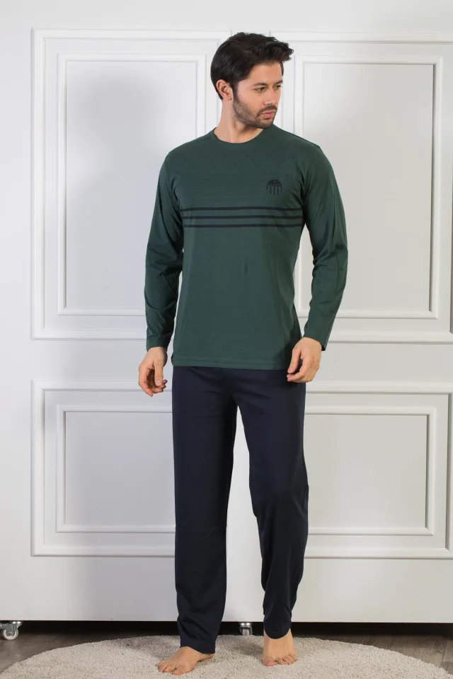 Erkek Yeşil Pamuklu Uzun Kol Pijama Takım