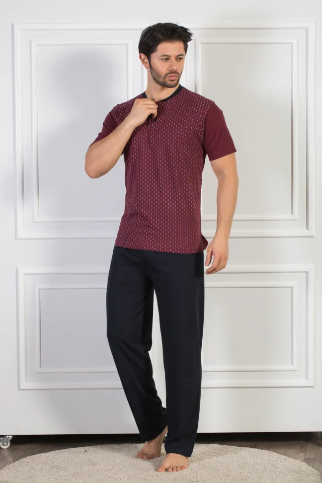  Bordo Pamuklu Kısa Kol Pijama Takım