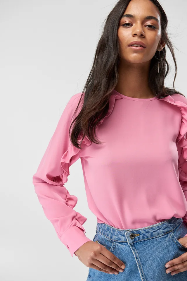 Pembe Fırfırlı Bluz