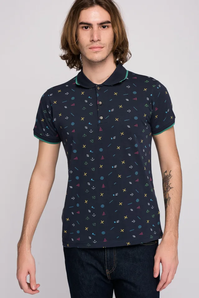  Lacivert Desenli T-Shirt